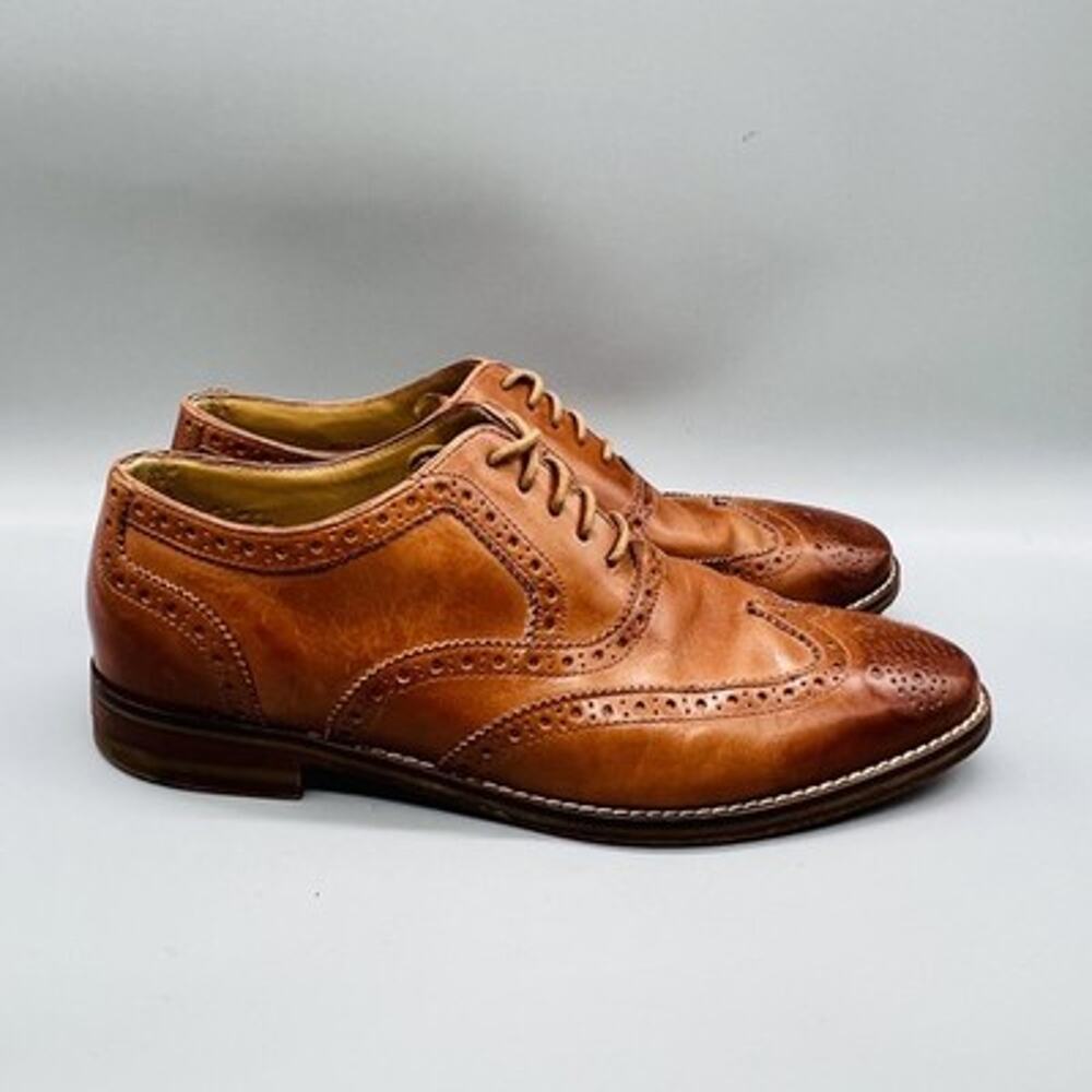 Cole Haan Shoes Men 8 Brown Leather Grand OS Wingtip Oxford Dress Lace Up Brogue